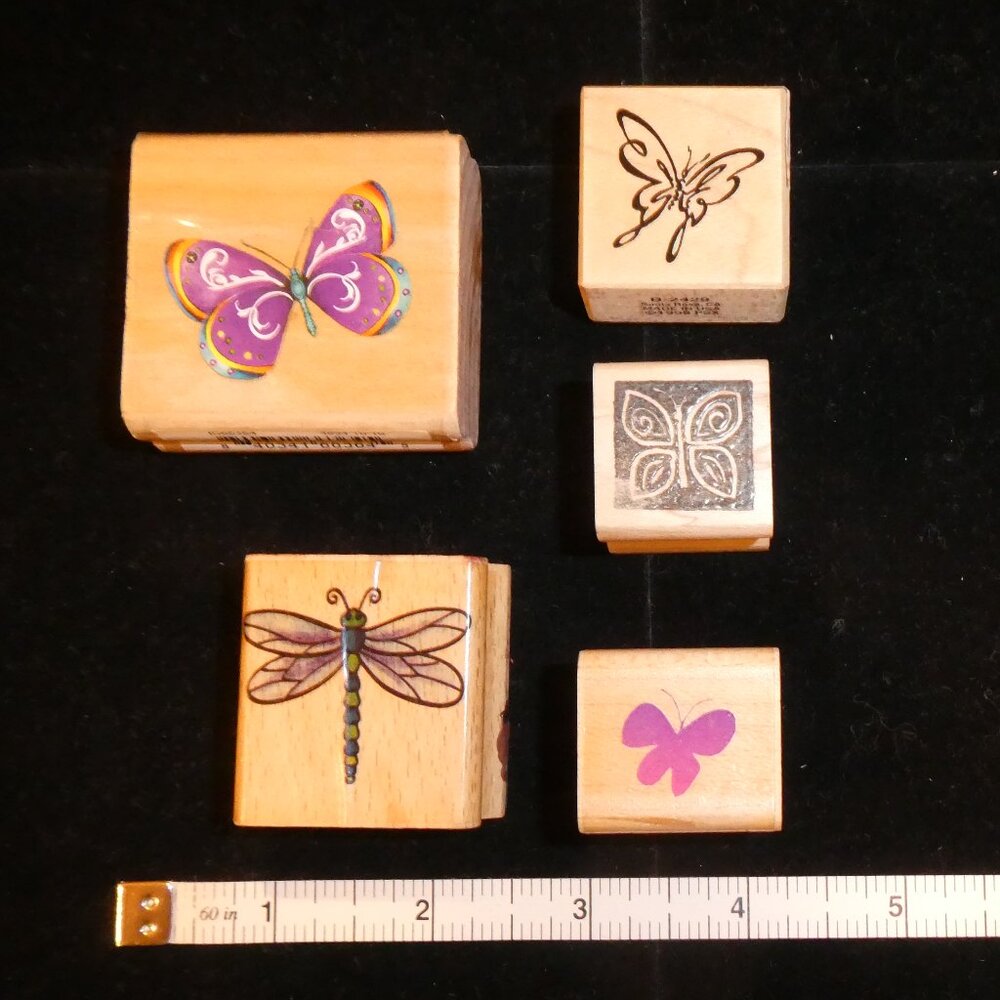 Set of 5 Assorted Butterfly Wood-mounted Stamps